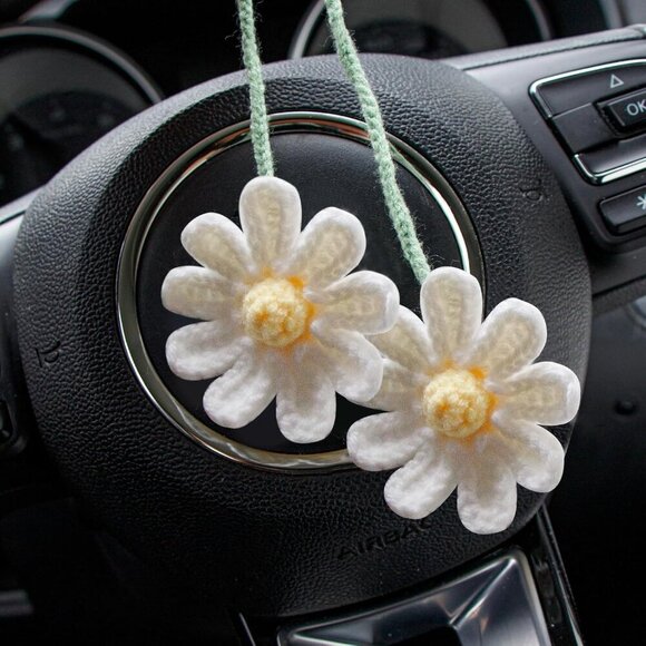 Cute Crochet Flower Car Accessories for Women Rear View Mirror Accessories Handm - Picture 5 of 6